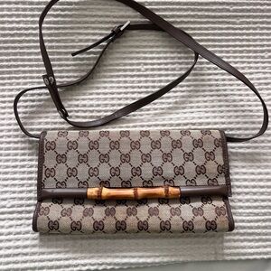 Gucci Beige and Brown Crossbody Bag with Bamboo Detail